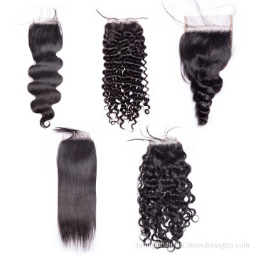 Sunlight human hair Deep Curly free part 4*4 lace closure  and  middle/three part kinky curly silk base closure HD